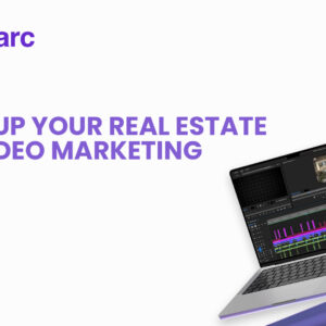 Laptop displaying video editing software with a property image, emphasizing the importance of video marketing for real estate businesses.